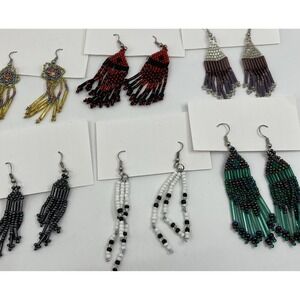 6 Earrings Lot Plastic‎ Seed Bead Long Dangling Tribal Boho Chic Jewelry 2-3"
